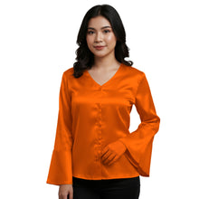 Satin Flare Sleeve Button Down Top | Dramatic Blouse S-3XL | 41 Colors S82
