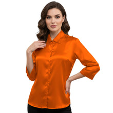 Satin Point Collar Button Down Shirt | 3/4 Sleeve Blouse S-3XL S91