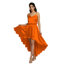 Turquoise Satin Asymmetrical Skirt, flowy high-low maxi.