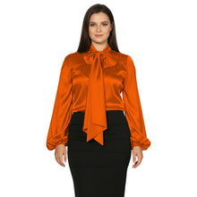 Satin Bow Neck Top | Long Sleeve Office Wear Blouse S-3XL | 41 Colors S120