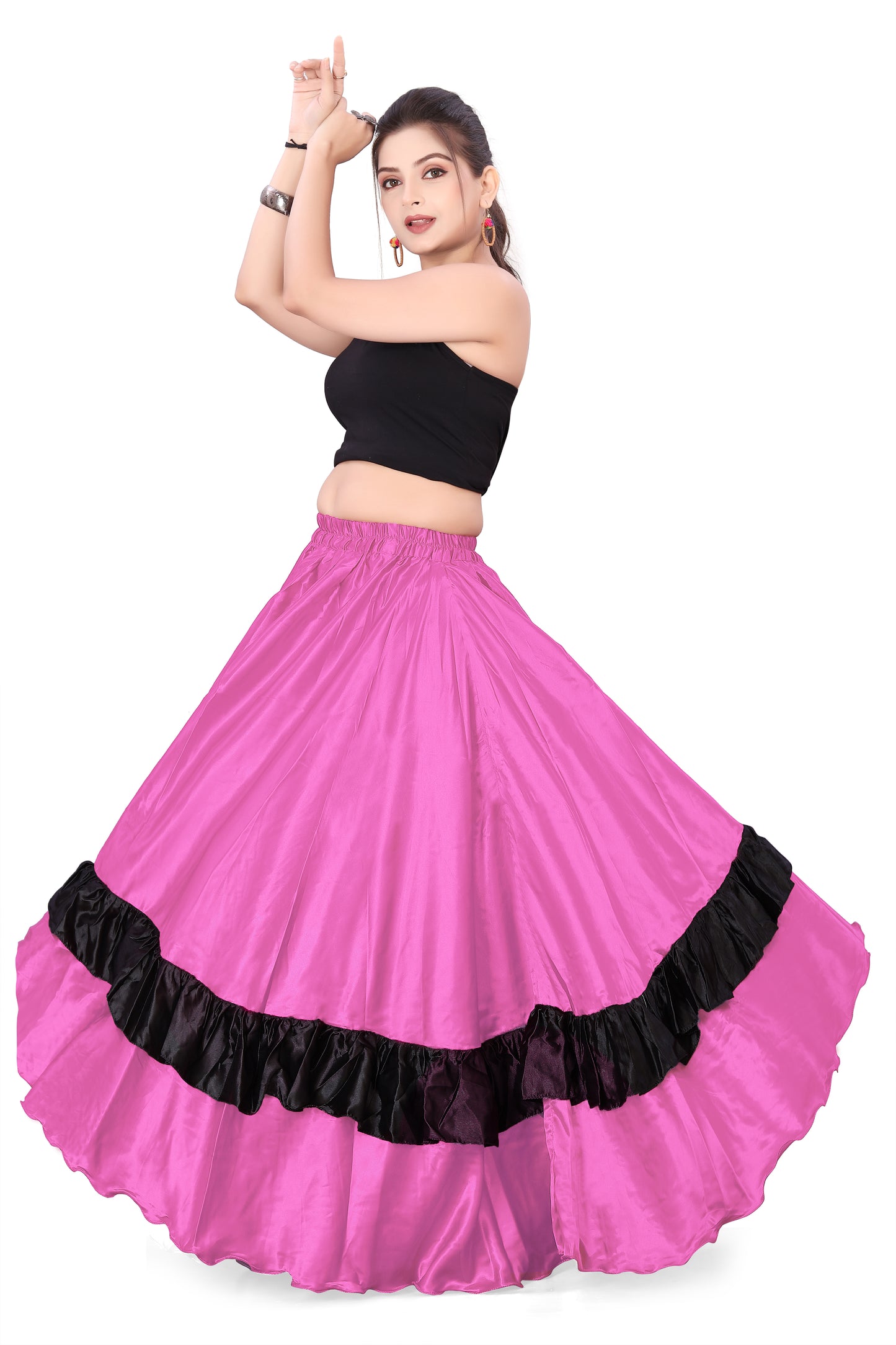 Belly Dance Satin Full Circle Skirt With Frill S33-Regular Size 3