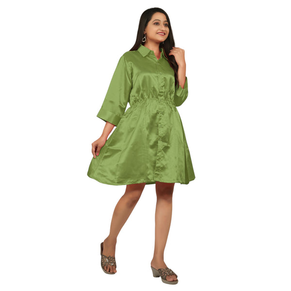 Satin Long Sleeve Button Down Long Shirt Dress S115 - Regular size 2