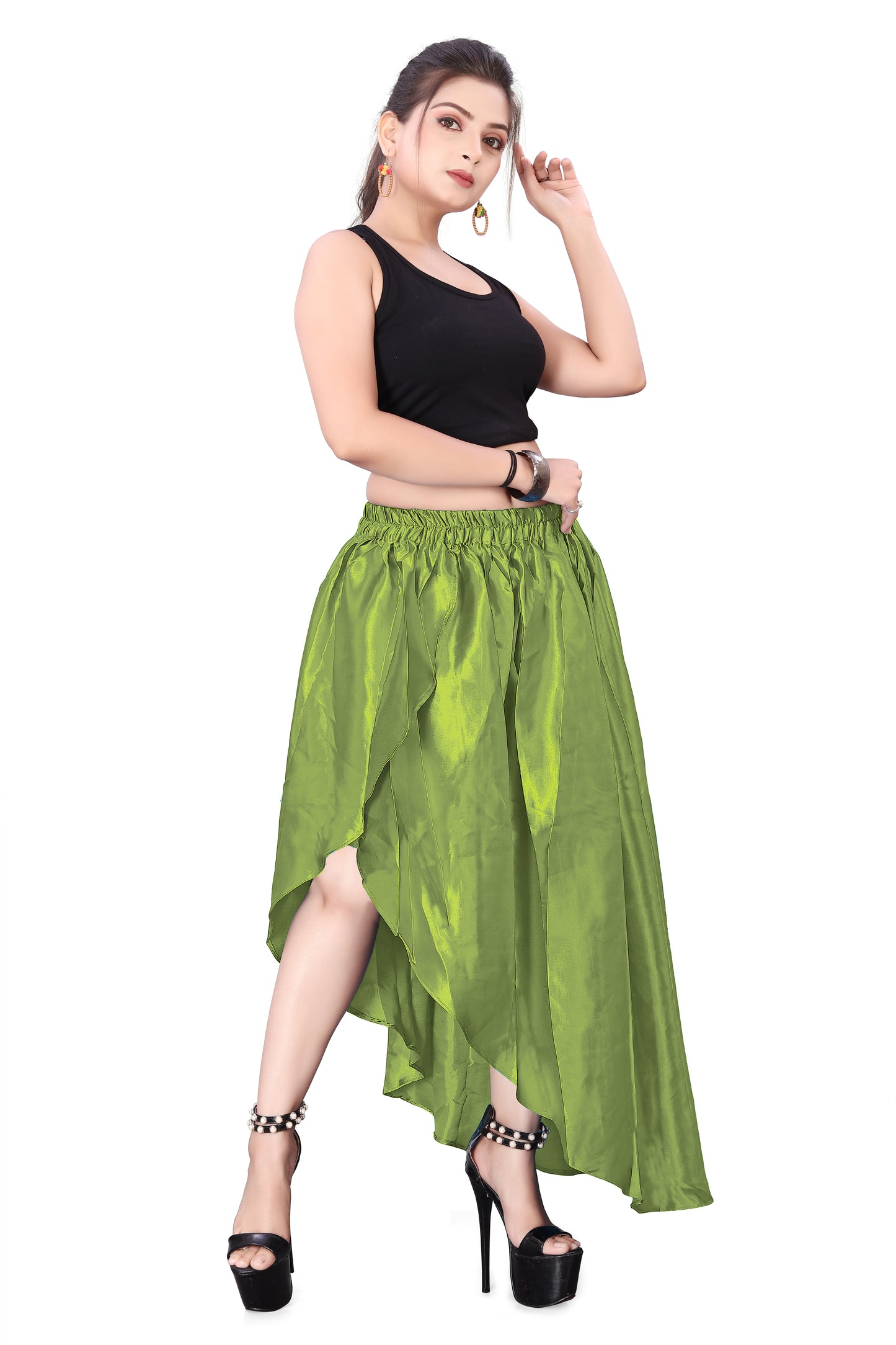 Satin High Low Asymmetrical Skirt  Ballet Dance Skirt S73-Regular Size 2