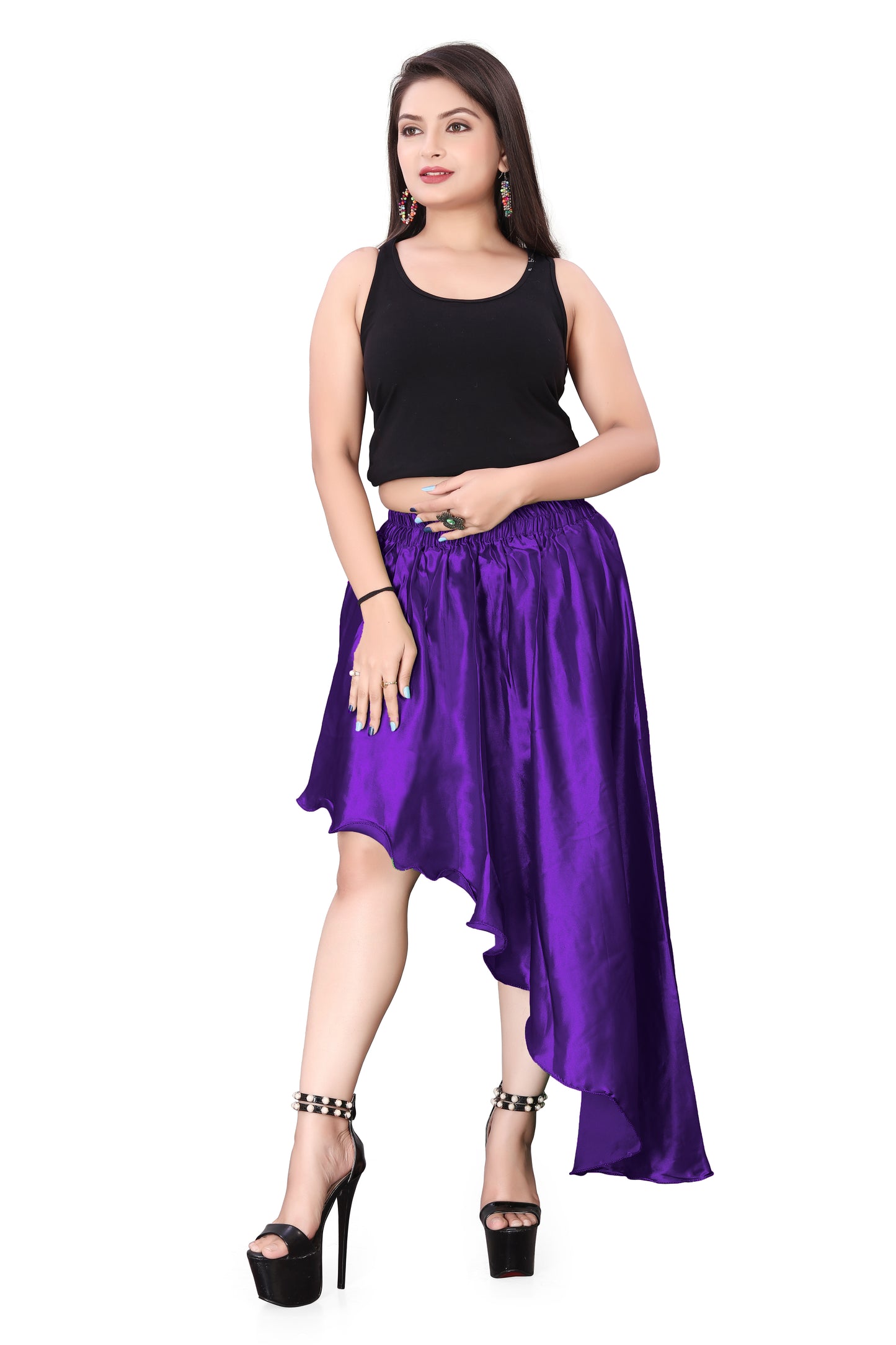 Satin Asymmetrical High low Skirt Skirt S6-Regular Size 2