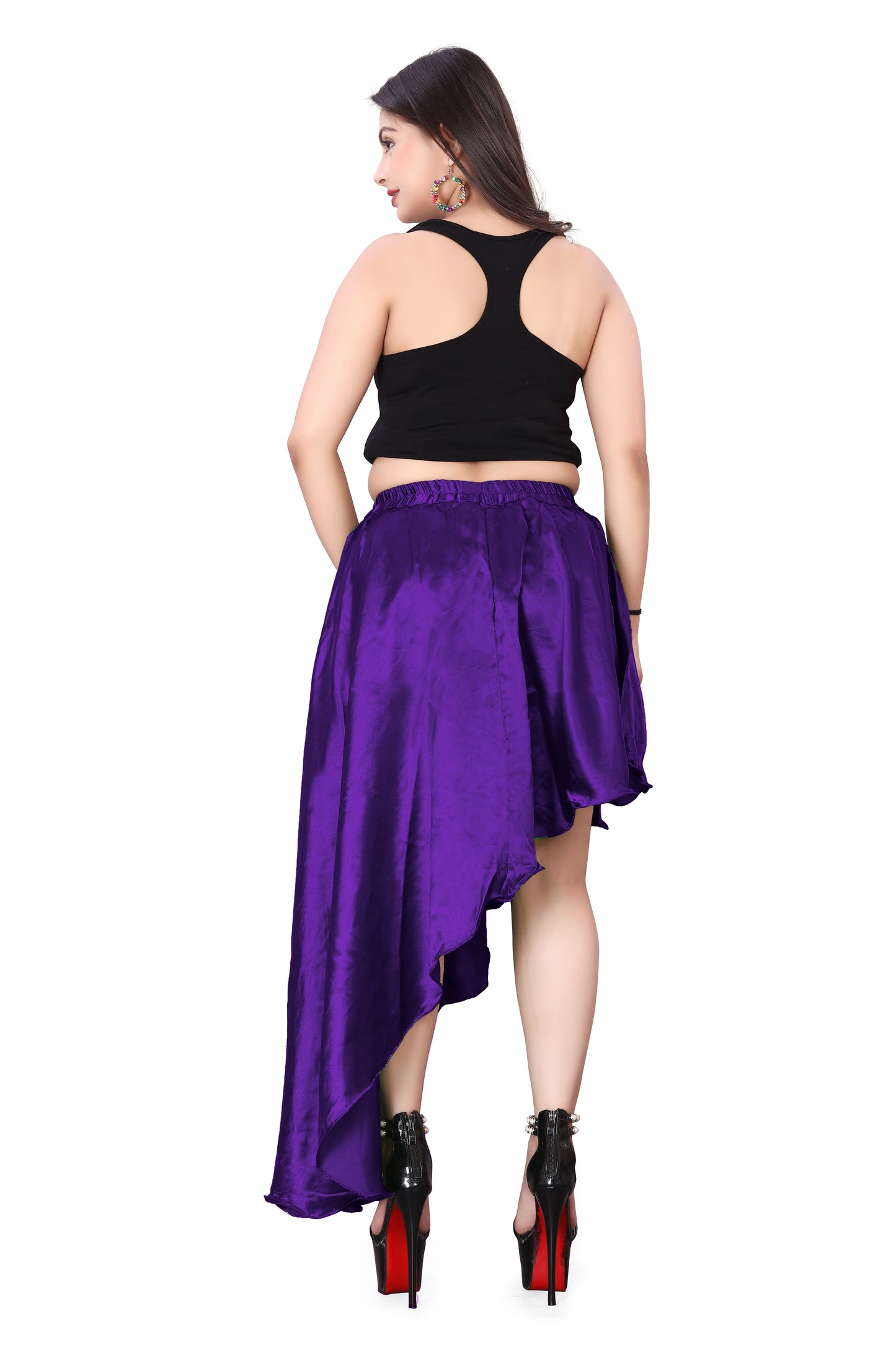 Satin Asymmetrical High low Skirt Skirt S6-Regular Size 2