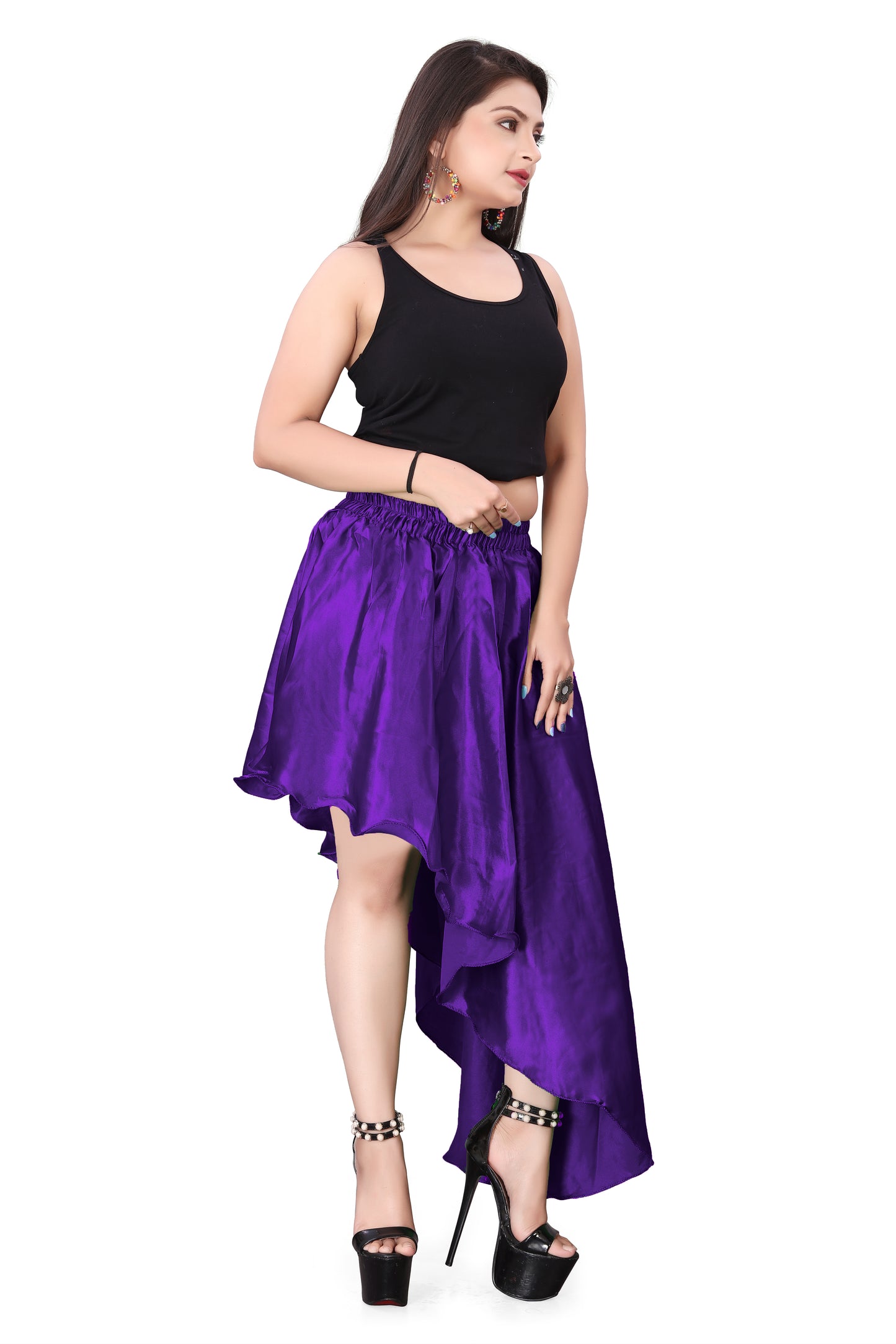 Satin Asymmetrical High low Skirt Skirt S6-Regular Size 2