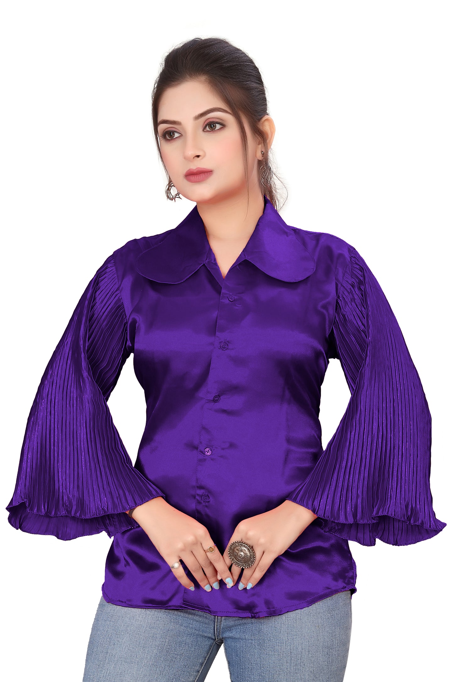 Satin Button Down Shirt Long Sleeve SP4-Regular Size 2