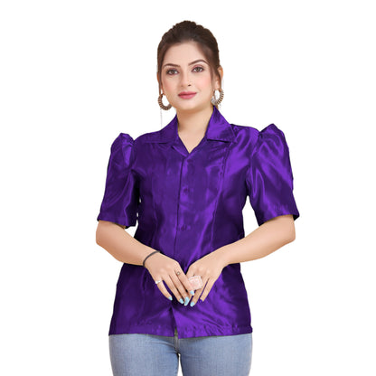 Satin Puff Sleeve Button Down Shirt  S80 - Regular size 2