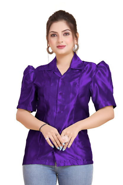 Satin Puff Sleeve Button Down Shirt S80 - Regular size 2