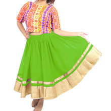 Chiffon Bollywood Dance Skirt | Gold Lace Border | S-5XL, 30 Colors C37