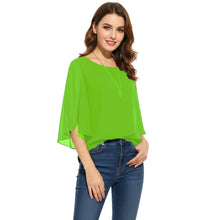 Chiffon Round Neck Top | Sheer Casual Blouse S-5XL | 30 Colors C52