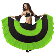 16 Yard 4-Tier Belly Dance 2-Color Skirt with Gold Trim | Tribal Fusion Gypsy C6