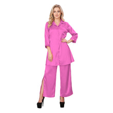 Teal Satin Shirt & Palazzo Set (S-3XL), stylish satin outfit.