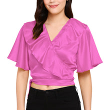 Satin Ruffle Self-Tie Top | Adjustable Crop Blouse S-3XL | 41 Colors S84