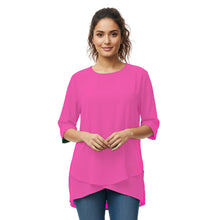 Chiffon Fancy Round Neck Top | Dressy Blouse S-5XL | 30 Colors C58