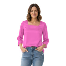 Satin Square Neck Top | 3/4 Sleeve Chic Blouse S-3XL | 41 Colors S114