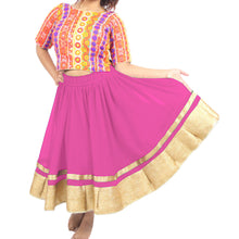 Chiffon Bollywood Dance Skirt | Gold Lace Border | S-5XL, 30 Colors C37