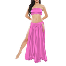 Satin Belly Dance Side Cut Skirt | Slit Flow Costume Plus Size | 41 Colors S1