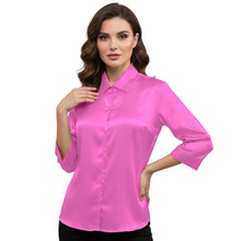 Satin Point Collar Button Down Shirt | 3/4 Sleeve Blouse S-3XL S91
