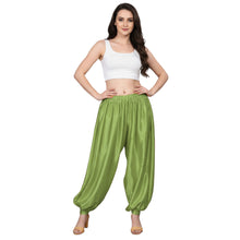 Yellow Green Satin Boohoo Harem Pants, unique dance trousers.