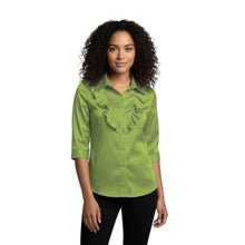 Violet Satin Vintage Style Shirt, rich 3/4 sleeve blouse.