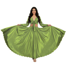 Violet Satin Belly Dance Costume, rich elegant full sleeve skirt set.