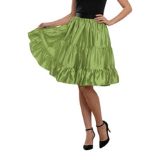 Yellow Green Satin Ruffle Party Mini, unique three-layer skirt.
