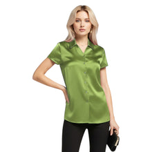 Satin Short Sleeve Button Down Shirt | Chic Blouse S-3XL | 41 Colors S118