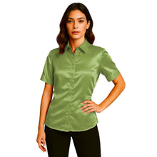 Satin Short Sleeve Button Down Shirt | Button Down Nightwear S-3XL | 41 Colors S107