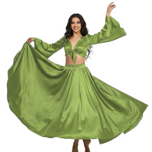 Satin Belly Dance Full Circle Skirt & Ruffle Top Set S-3XL | 41 Colors S76