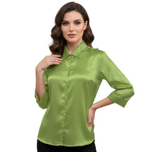 Satin Point Collar Button Down Shirt | 3/4 Sleeve Blouse S-3XL S91