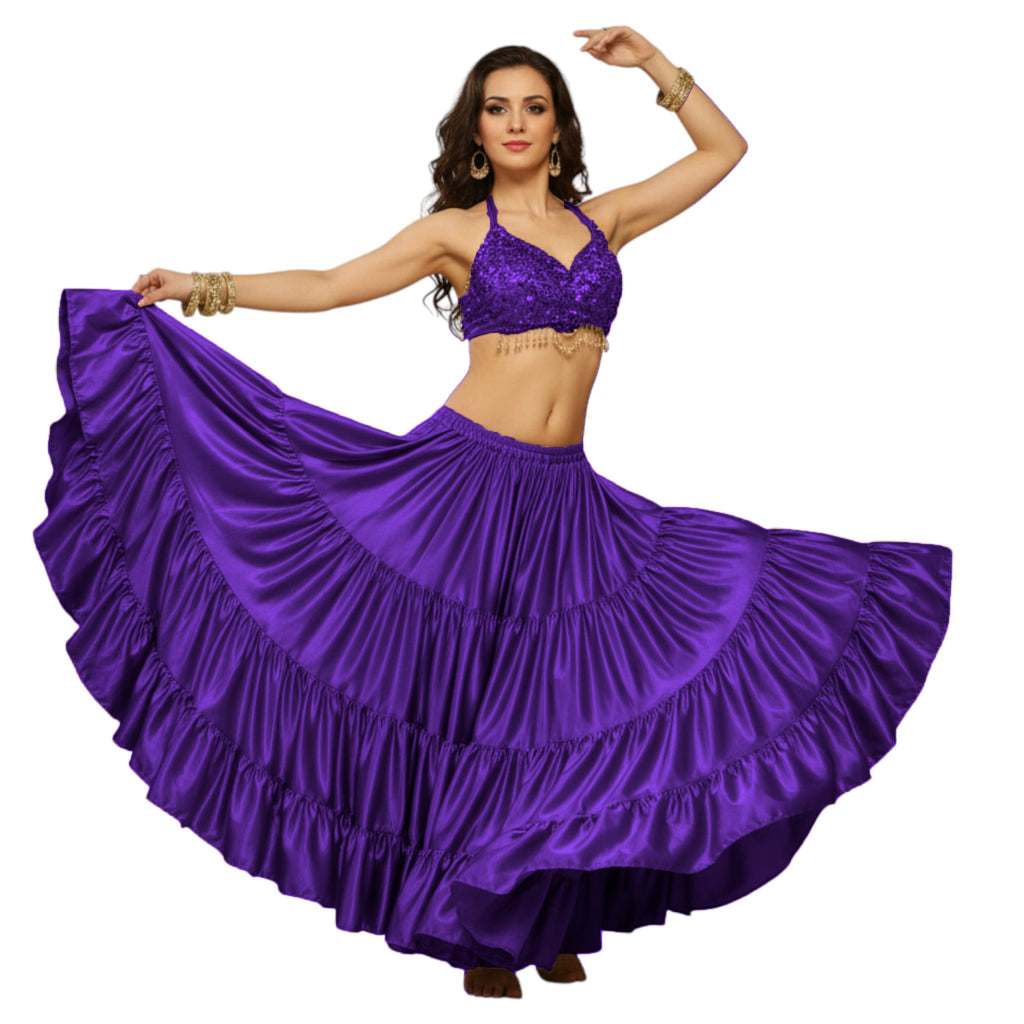 25 Yard Black Belly Dance Skirt - Tiered Long Skirt Women's Size L Cotton