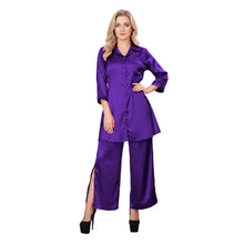 Violet Satin Shirt & Self Tie Palazzo, rich elegant set.