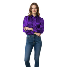 Yellow Green Satin Vintage Style Shirt, unique retro blouse.