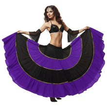 16 Yard 4-Tier Belly Dance 2-Color Skirt with Gold Trim | Tribal Fusion Gypsy C6