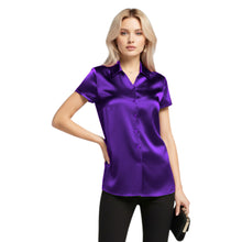 Satin Short Sleeve Button Down Shirt | Chic Blouse S-3XL | 41 Colors S118