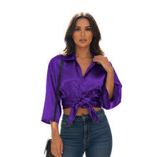 Satin Button Down Crop Top | High-Shine Shirt S-3XL | 41 Colors S116