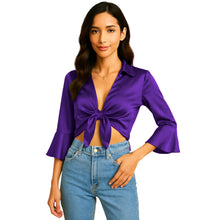Satin Self Tie Cover Up Top | Adjustable Party Blouse S-3XL | 41 Colors S119