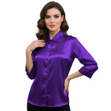 Satin Point Collar Button Down Shirt | 3/4 Sleeve Blouse S-3XL S91