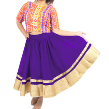 Chiffon Bollywood Dance Skirt | Gold Lace Border | S-5XL, 30 Colors C37