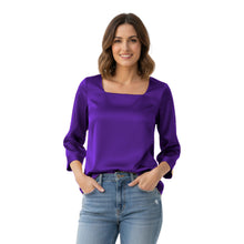 Satin Square Neck Top | 3/4 Sleeve Chic Blouse S-3XL | 41 Colors S114