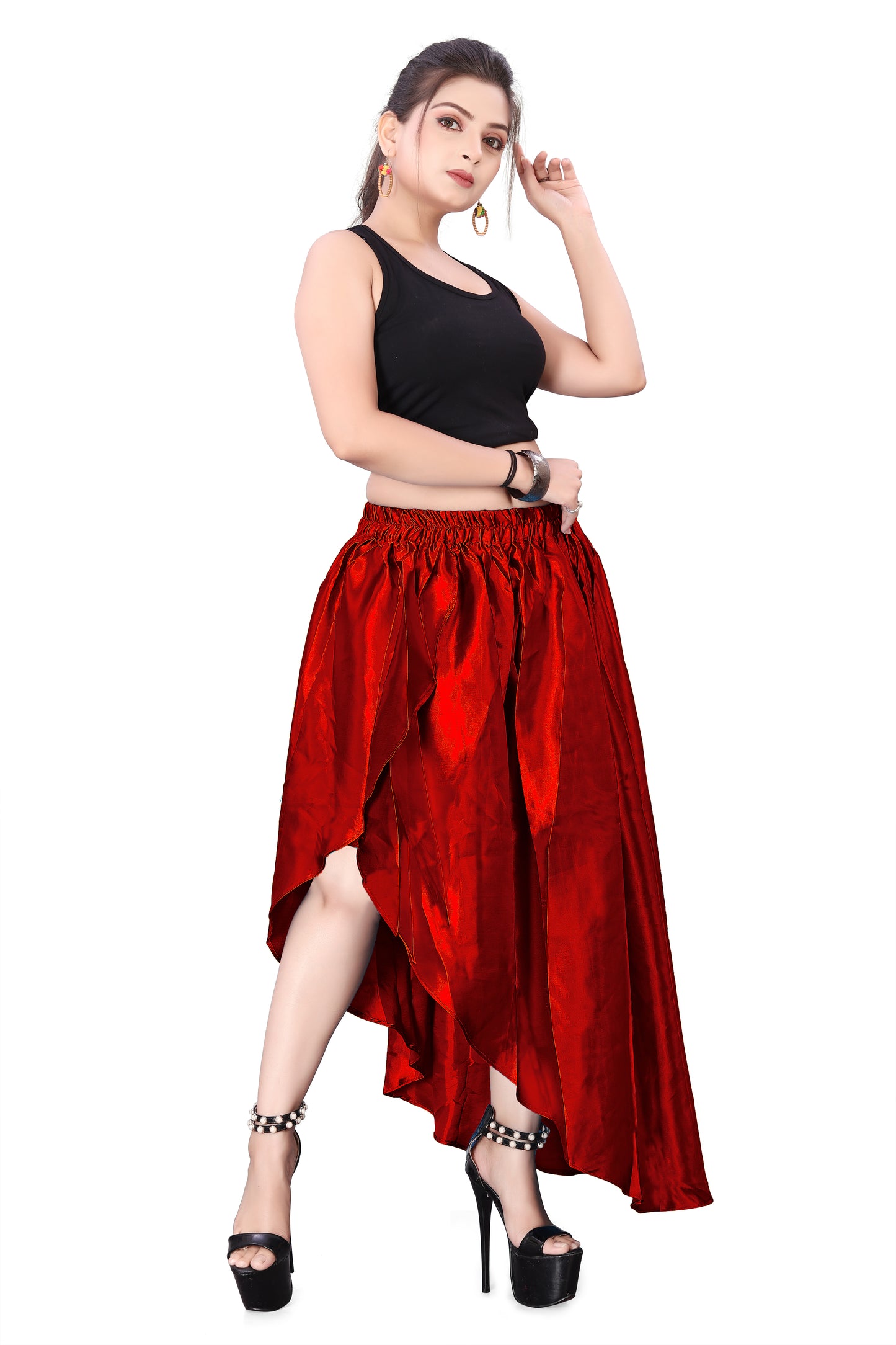 Satin High Low Asymmetrical Skirt  Ballet Dance Skirt S73-Regular Size 2