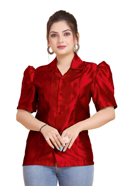 Satin Puff Sleeve Button Down Shirt S80 - Regular size 2