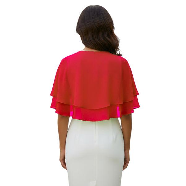 Double Layer Chiffon Peplum Shrug | Solid Color Elegant Evening Bolero | Women's Dressy Cardigan Cover-Up Top C40 Meek Mercery BY KF