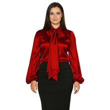 Satin Bow Neck Top | Long Sleeve Office Wear Blouse S-3XL | 41 Colors S120