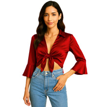 Satin Self Tie Cover Up Top | Adjustable Party Blouse S-3XL | 41 Colors S119