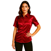 Satin Short Sleeve Button Down Shirt | Button Down Nightwear S-3XL | 41 Colors S107