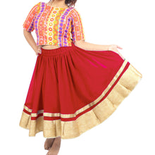 Chiffon Bollywood Dance Skirt | Gold Lace Border | S-5XL, 30 Colors C37