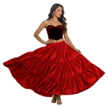 Satin 8 Yard 3 Tier Belly Dance Skirt | Full Volume Flow S-5XL S3