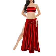 Satin Belly Dance Side Cut Skirt | Slit Flow Costume Plus Size | 41 Colors S1